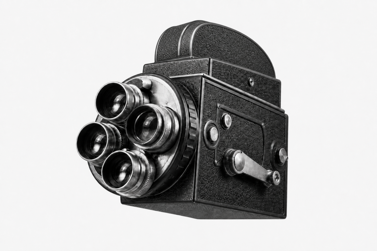 Vintage four-lens movie camera